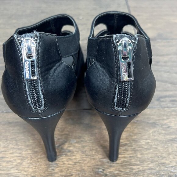 CALVIN KLEIN Kiani Peep Toe Suede Heels Black Sz 8 EUC - Picture 3 of 8